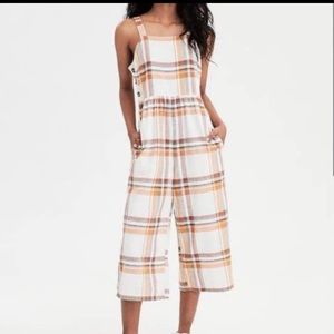 Plaid Cropped Jumpsuit with Pockets